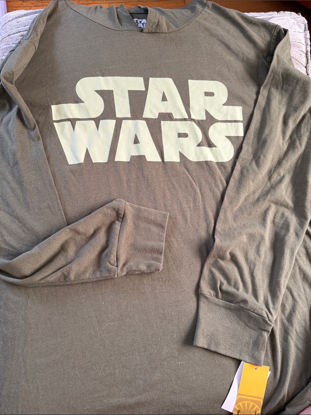 Star Wars Olive Green Long Sleeve Hooded Tee with Cream Logo